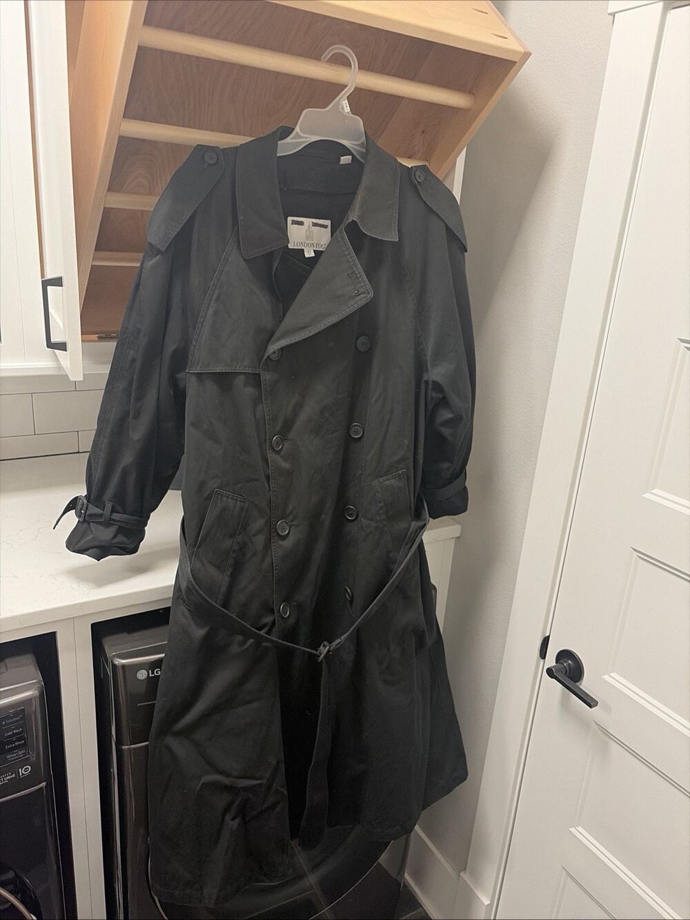 London Fog Vintage 42R Women Double-Breasted Trench Coat Black Removable Lining
